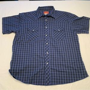 Vintage Rustler X Long Tails Blue Plaid Pearl Snap Button Shirt Western Men’s XL